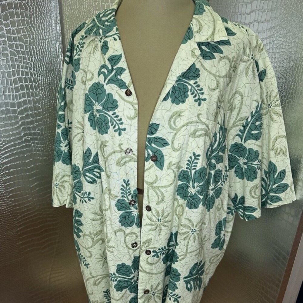 Ky’s Vintage Hawaiian Shirt Classic Green Orchid Size Large Made In USA